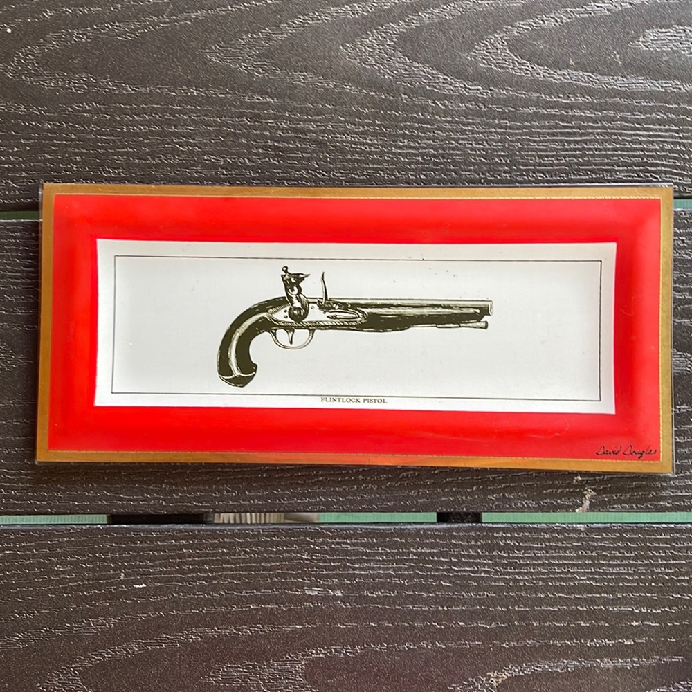 Retro vintage David Douglas Glass Tray ~ Flintlock Pistol